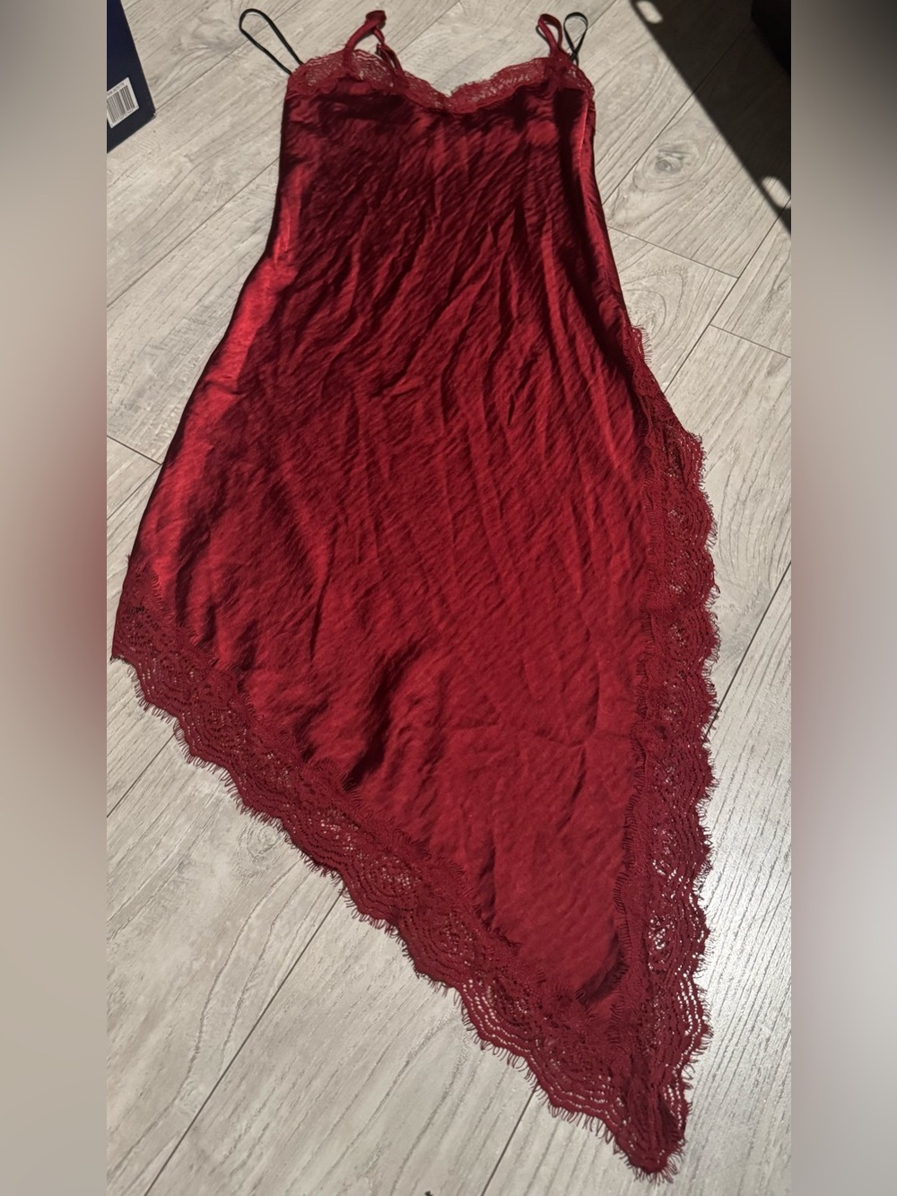 Forever 21 Burgundy Asymmetrical Lace-Trim Slip Dress